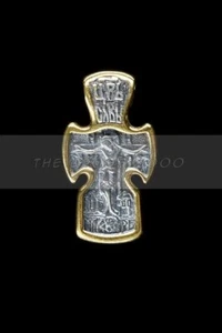 ORTHODOX SILVER GOLD CROSS PENDANT JESUS CHRIST (#195) - Bild 1 von 5
