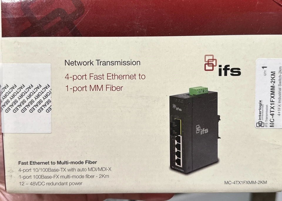 Interlogix MC-4TX1FXMM-2KM 4-Port FE to 1-Port MM Fiber Port Industrial Switch - Image 1 of 3