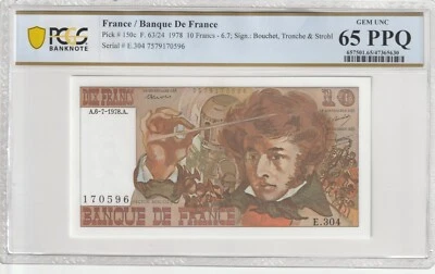 France 1978 10 Francs Certified PCGS Banknote Gem UNC 65 PPQ Pick 150c - Image 1 of 2