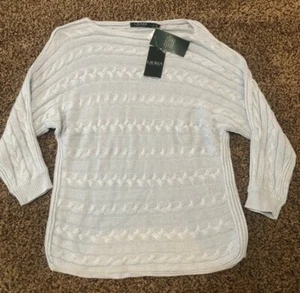 Ralph Lauren Cable Knit Jumper Ice Blue Cotton Boat Neck Casual Size M New NWT - Picture 1 of 5
