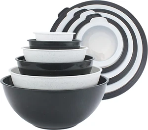 Mixing Bowls with TPR Lids - 12 Piece Plastic Nesting Bowls Set Includes 6 Prep - Picture 1 of 12