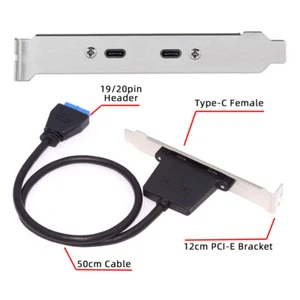 Cablecy USB3.0 Motherboard 19/20Pin to USB-C Type-C Dual Ports Female Cable - Picture 1 of 10