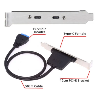 Cablecy USB3.0 Motherboard 19/20Pin to USB-C Type-C Dual Ports Female Cable - Image 1 of 4