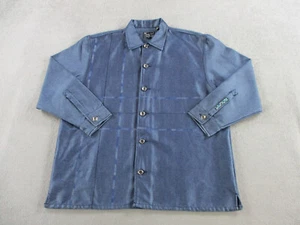 VINTAGE Karl Kani Jacket Mens XL Blue Denim Hip Hop Rapper Reflective Streetwear - Picture 1 of 12