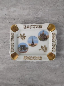 Bandeja de cenizas de porcelana vintage Limoges Paris, recuerdo, Francia, blanco y dorado - Imagen 1 de 5