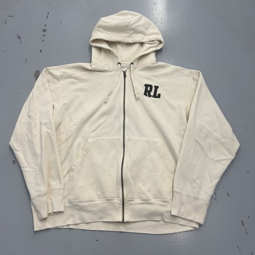 OFF WHITE Polo Jeans Ralph Lauren RL Ricamata Off White Marrone Full Zip Felpa con Cappuccio Uomo XL