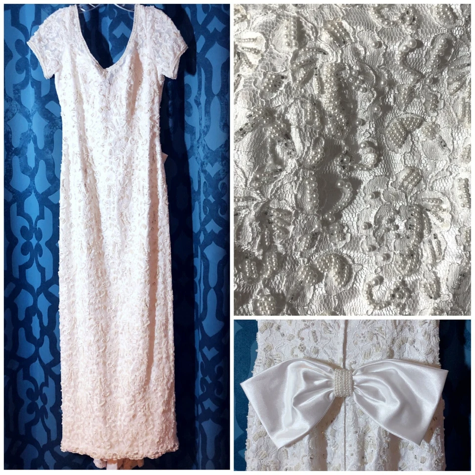 FULLY BEADED Mori Lee Sheath Lace Wedding Gown Size 12 by Madeline Gardner dress - Image 1 of 4