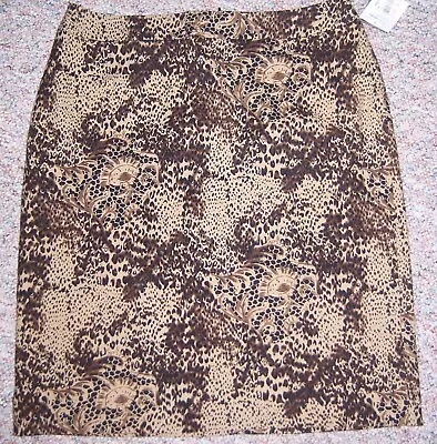 NYGARD Brown Snake Print Knee Length Silk-Cotton Straight Pencil Skirt Size 12 - Image 1 of 3