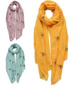 Women Lovely Yellow Bees Print Scarf Soft Shawl Neck Head Ladies Scarves 6153 - Picture 1 of 7