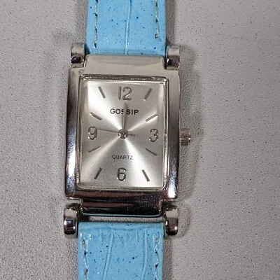 Gossip Womans Silver Tone Dial Rectangle Case Blue Leather Band Watch 7.5 in - Image 1 of 4