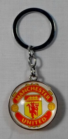 VTG 80's SOCCER TEAM MANCHESTER UNITED FC ENGLAND MARBLE GLASS METALLIC KEYCHAIN Cover
