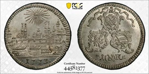 Moneda de plata PCGS Nuremberg MS 66 1773 1 Kreuzer vista a la ciudad brillo completo sin circular Wow - Imagen 1 de 10