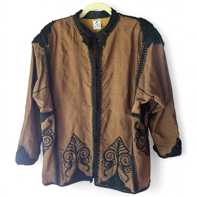 Chaqueta plumero bordada con cuerda egipcia tradicional de colección para hombre XL algodón tostado pesado Foto 1 de 4