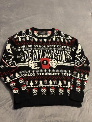 Death Wish Coffee Ugly Christmas Sweater XL Large Skull Skeleton - Image 1 of 4