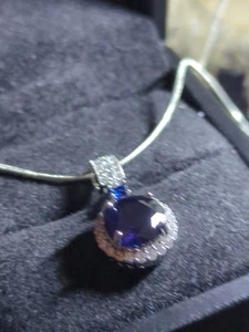 Sterling 925 Necklace 3CT Deep Blue Sapphire Necklace Pendant Lab Creation - Picture 1 of 10