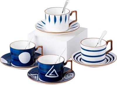  Taza de café japonesa impresa a mano - 7 oz con cuchara y bandeja/4 piezas TCS25 Foto 1 de 4