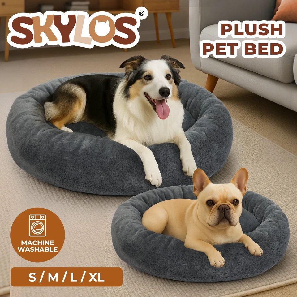 Skylos Washable Donut Dog Bed Large Small  Pet Calming Beds Anti Anxiety Plush - Image 1 of 4