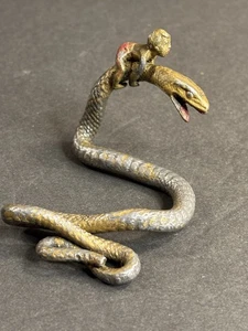 Antique Metal Statue/Sculpture/Boy/Snake/Austria C.1920/Paperweight/Desk Item - Picture 1 of 14