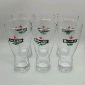 HEINEKEN BEER GLASSES Set Of 6 ETCHED 0.25L - EMBOSSED STAR LOGO -6" TALL - Picture 1 of 2