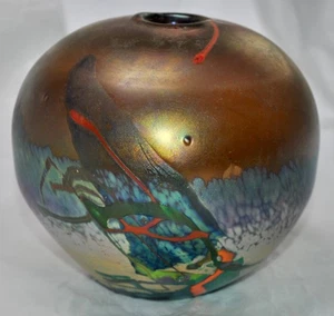 Vintage 90s Bruce Stowell of California Handblown Colorful Studio Art Glass Vase - Picture 1 of 6