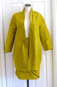 Chaqueta/abrigo y falda burbuja 2 piezas PAUW AMSTERDAM 100 % seda Chartreuse brillo 1 y 2 = M - Imagen 1 de 23