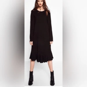Zara Trafaluc Cotton Black Dress with Ruffled Hem - Size Small - Picture 1 of 8