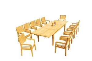 A-Grade Teak 13pc Dining 122" Atnas Rectangle Table 12 Maldives Arm Chairs Set - Picture 1 of 6