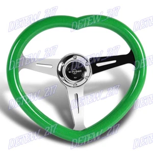 JDM Green Heart Shaped Steering Wheel, ABS Grip, Pink, Steel, Chrome, 3-Spoke - Picture 1 of 6