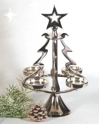 Adventskranz Teelichthalter Kerzenhalter Alu silber Metall Weihnachtsbaum H28cm - Bild 1 von 4
