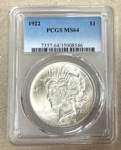 1922 Peace Silver Dollar PCGS MS64 - Picture 1 of 4