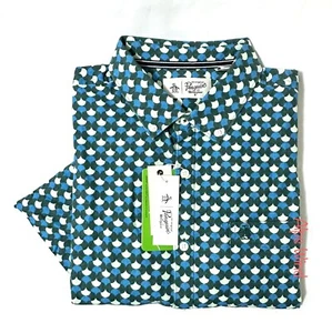 Original Penguin Men's EcoVero™ Print Short Sleeve Button-Down Shirt Pacific XL - Picture 1 of 7