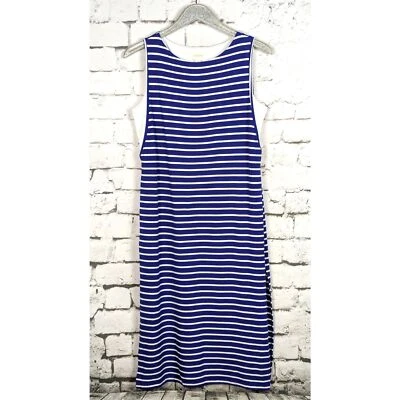 CHICO'S Striped Double-Layered Stretch Jersey Knit Dress Beachy Nautical M/8 NWT - Image 1 of 4