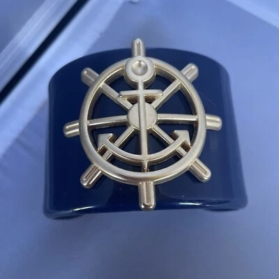 航海海军蓝宽袖口手链带金色锚船轮 — 第 1/3 张图片