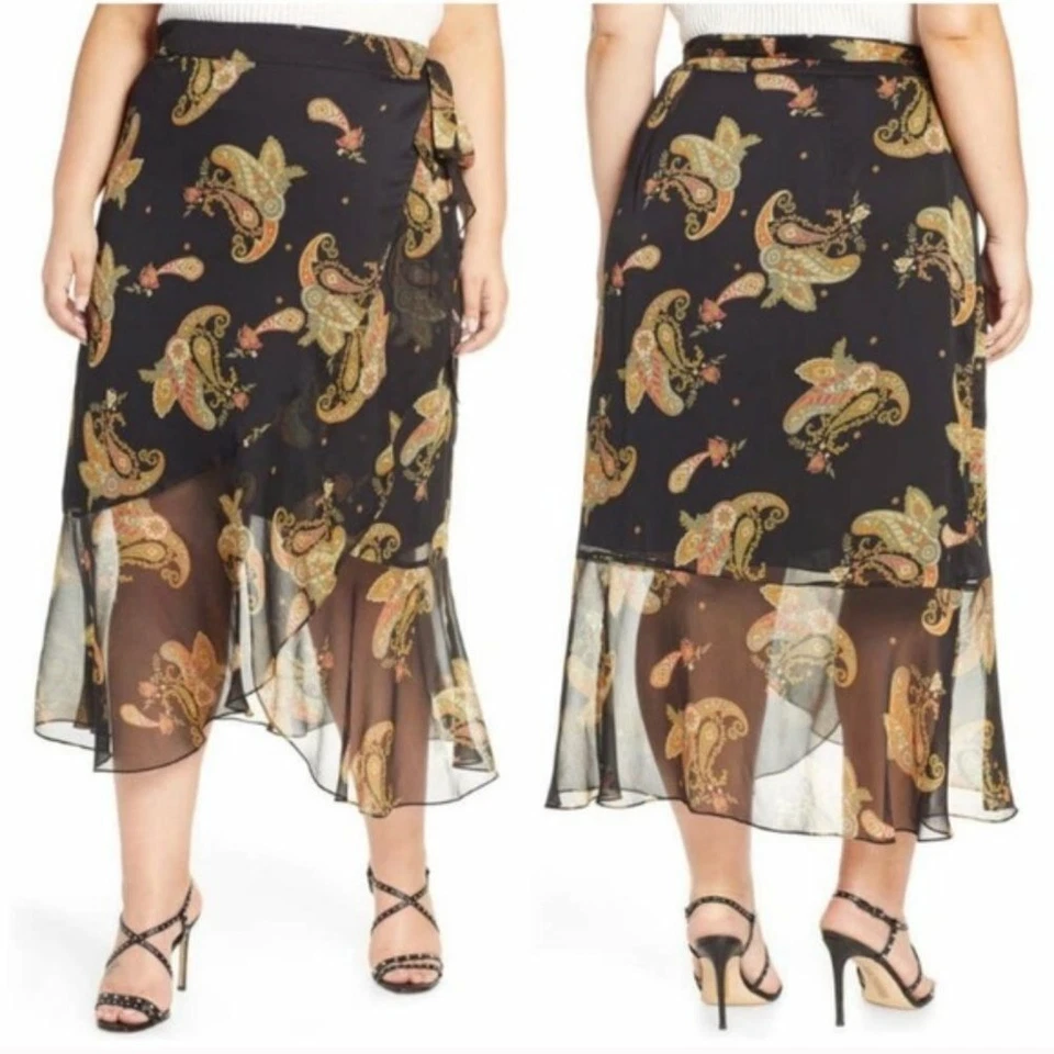 Falda envolvente Vince Camuto negra cachemira con volantes talla 14W Foto 1 de 4