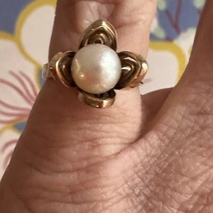 Vintage 14 K Perlen Tulpen Stil Mid Century Modern Ring - Bild 1 von 12
