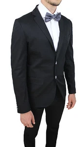 HERREN ANZUG TAILLIERT SCHWARZ BAUMWOLLE JACKE HOSE CASUAL ELEGANT - Bild 1 von 4