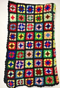 Vtg Crocheted Granny Square Throw Handmade Multicolor Large 70x70 - Picture 1 of 6