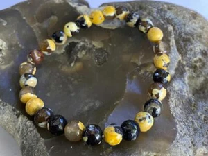 BRACCIALE PIETRE PREZIOSE 8mm FUOCO CREPITIO AGATA perline estensibile - Foto 1 di 3