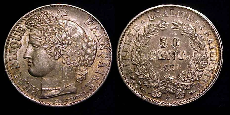 FRANCIA 1850 A 50 céntimos AU Foto 1 de 1