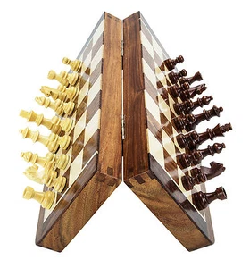 Magnet chess travel foldable 12" Golden Rosewood with Staunton chess pieces - Picture 1 of 6