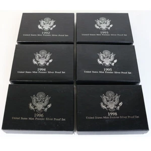 1992-1996 & 1998 United States Mint Premier Silver Proof Set With COA's Lot Of 6 - Picture 1 of 9