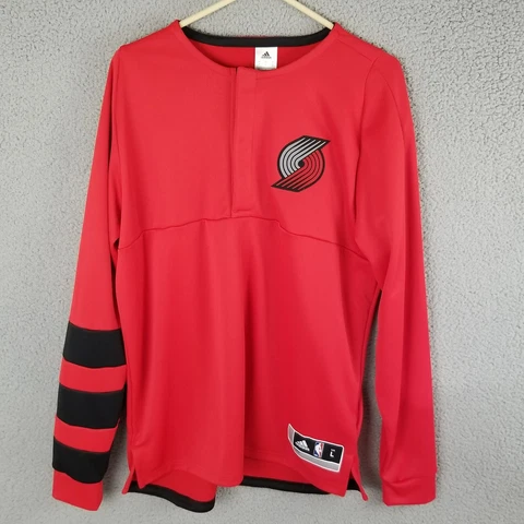PORTLAND TRAILBLAZERS SHOOTING SHIRT LARGE RED WARM UP STRIPED LONG SLEEVE Cover