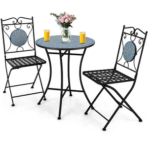 3 PCS Patio Bistro Set Outdoor Patio Furniture Set w/ 1 Mosaic Round Table & 2 - Picture 1 of 10
