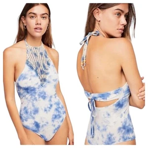 Free People Mae Body Chambray offene Kombi Häkeltop blau / beige Größe S - Bild 1 von 24