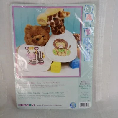 DIMENSIONS BABY HUGS BABY EXPRESS BABY BIBS CROSS STITCH KIT 73429 Lion/ Zebra - Image 1 of 4