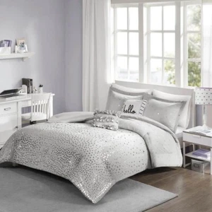 Intelligent Design Comforter Set 90"x68" 4-Piece Grey/Silver Twin w/Pillow+Sham - Picture 1 of 3