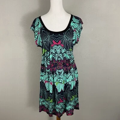 Custo Barcelona Jersey Knit Print Mini Dress Size 2 Art Deco Y2K 90s Tie Waist - Image 1 of 4