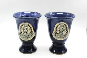 Pair 2009 Arizona Renaissance Festival Goblets Pottery Drip Glaze Cups - Picture 1 of 12