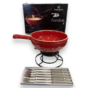 Emile Henry Flame Fondue Set 2.6 Quart Burgundy 9922 New Open Box - Picture 1 of 23