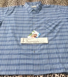 FRANZÖSISCHES 60er JAHRE HERREN WORKWEAR HEMD ~ BLAU KARIERT BAUMWOLLE ~ KURZARM ~ NEU & ETIKETT ~ 3XL - Bild 1 von 11